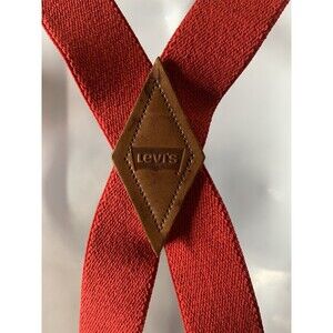 LEVI'S Red Elastic X Cross Suspenders Leather Accents 1.5" Wide Adjustable